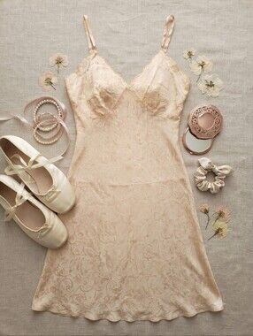 Vintage Marshall Field & Company Peachy Blush Pink Silky Slip Dress